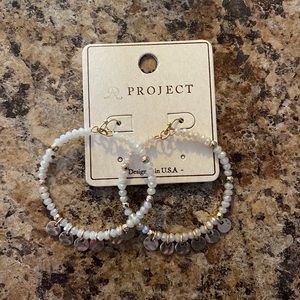 White Beaded Hoop Earrings